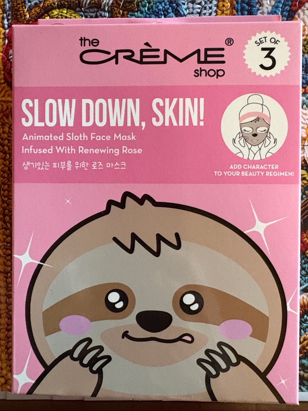The Crème Shop Slow Down, Skin! Animated Sloth Face Mask – Pink (Set of 3)